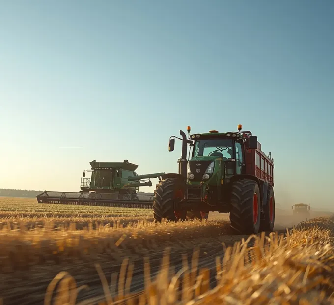 This image depicts a tractor operating in a farmland, enhancing agricultural productivity.
