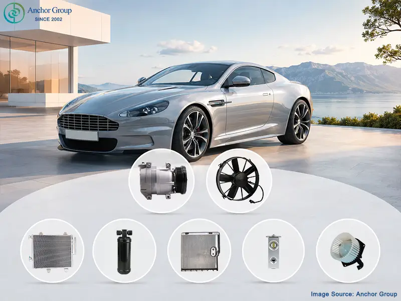 This picture shows the key components of the car ac system